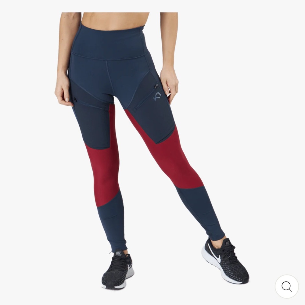 NWT Kari Traa Marin Hiking Leggings Women’s M Blue Red UPF 40+ Trail Running